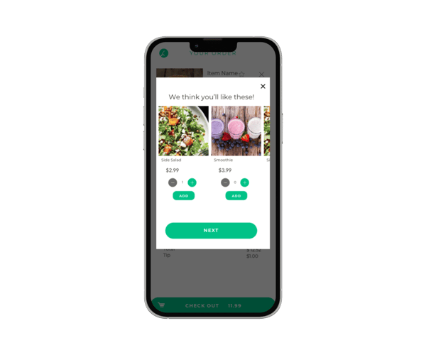 Restaurant upsells using machine learning for mobile app for restaurants and restaurant online ordering system