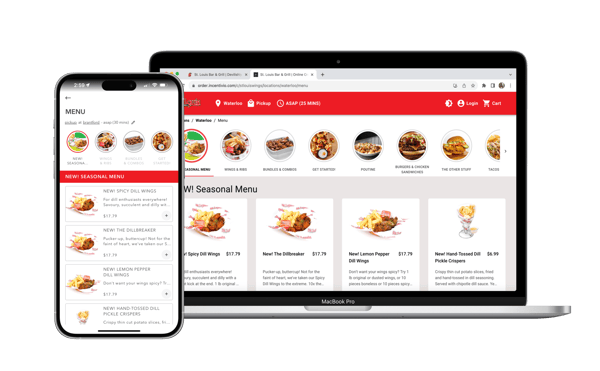 An image showing Canadian-based restaurant chain, St. Louis Bar & Grill's, online ordering platform and restaurant app powered by Incentivio.