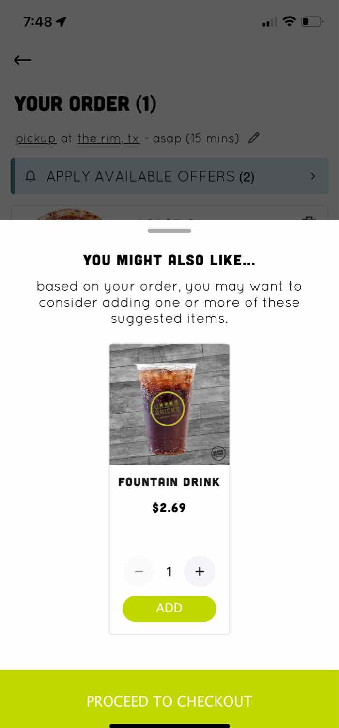 Restaurant brand using machine learning for restaurants to upsell on the mobile app order.